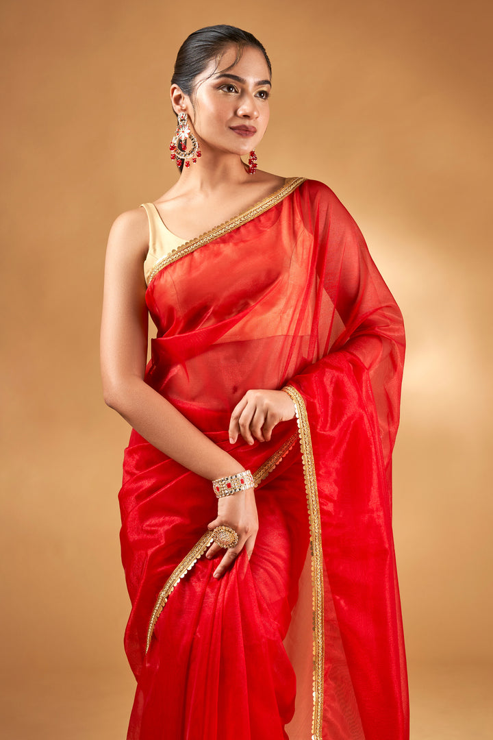 Teejh Iraja Red Net Saree