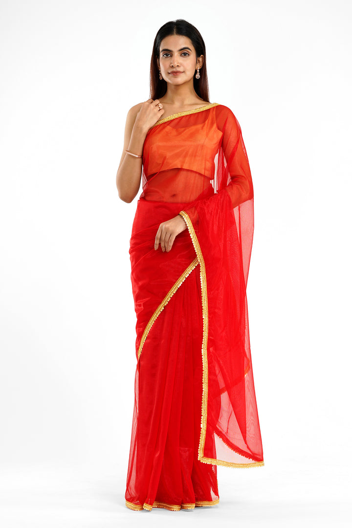 Teejh Iraja Red Net Saree