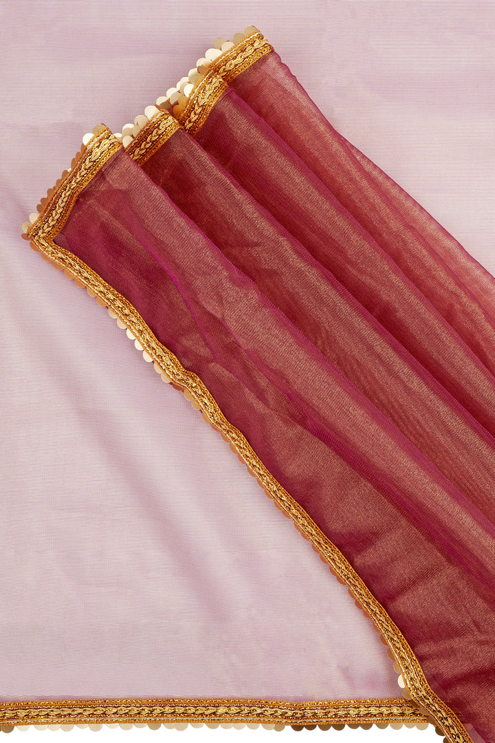 Teejh Iraja Golden Burgundy Net Saree