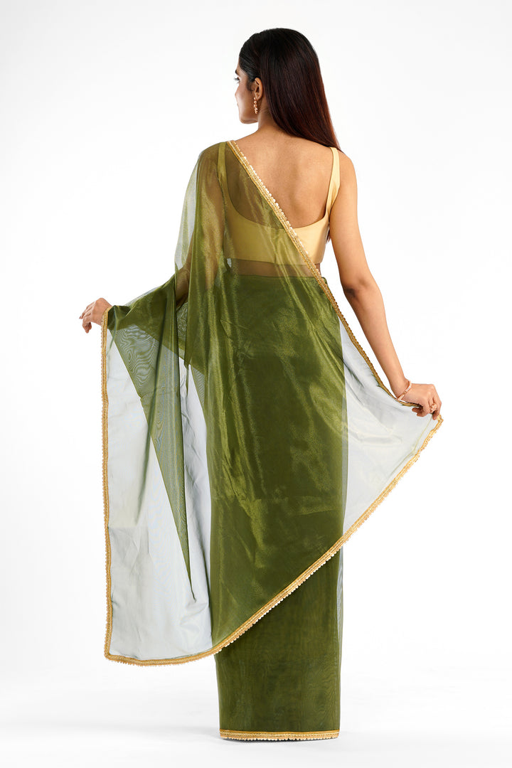 Teejh Iraja Olive Green Net Saree