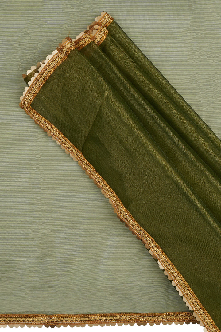 Teejh Iraja Olive Green Net Saree