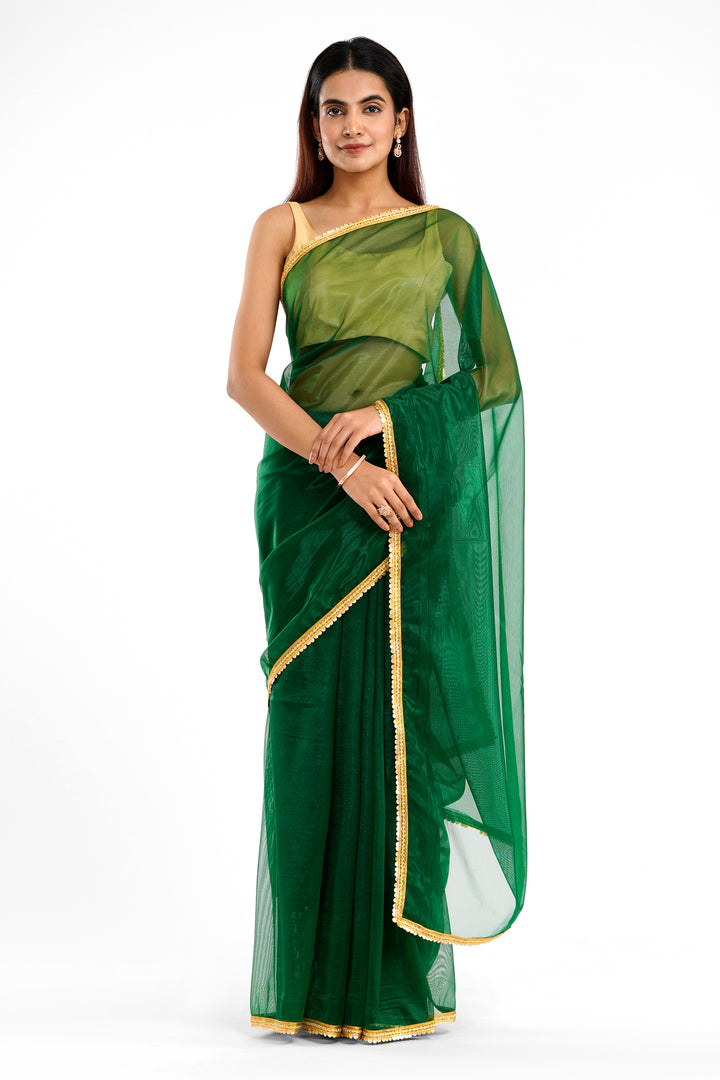 Teejh Iraja Forest Green Net Saree