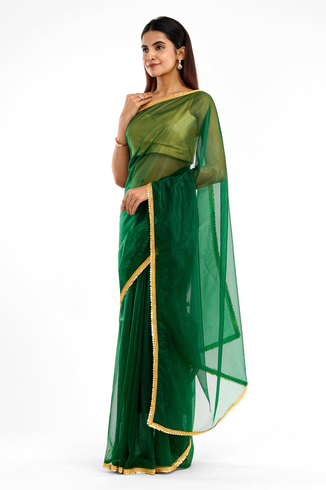 Teejh Iraja Forest Green Net Saree