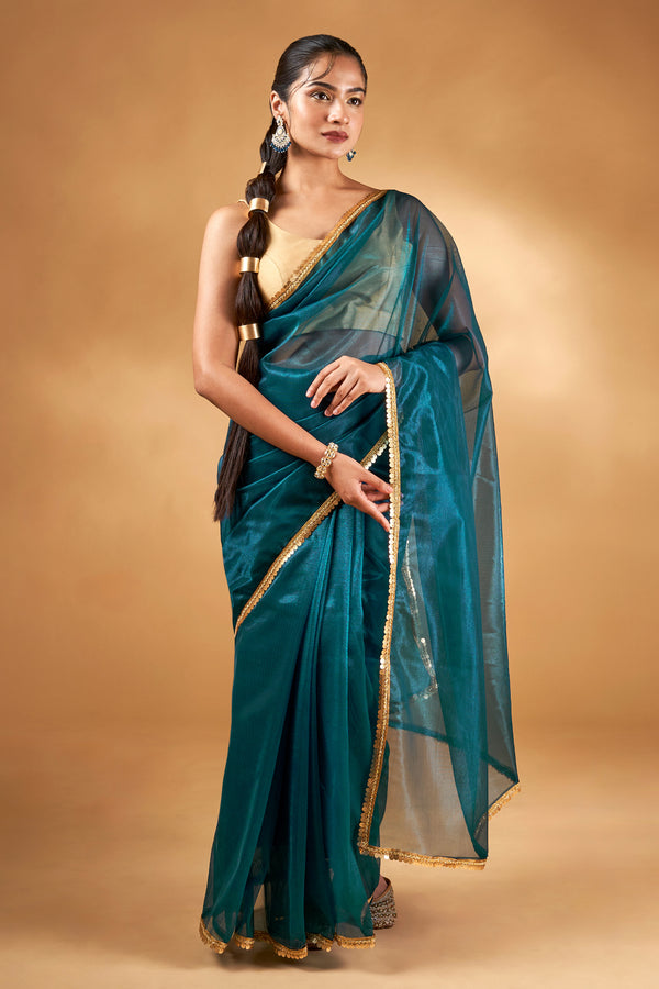 Teejh Iraja Teal Net Saree