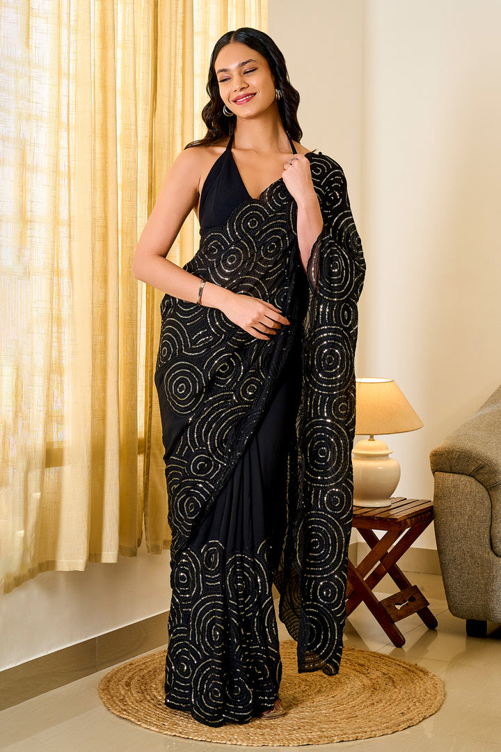 Teejh Chamkila Black Georgette Saree