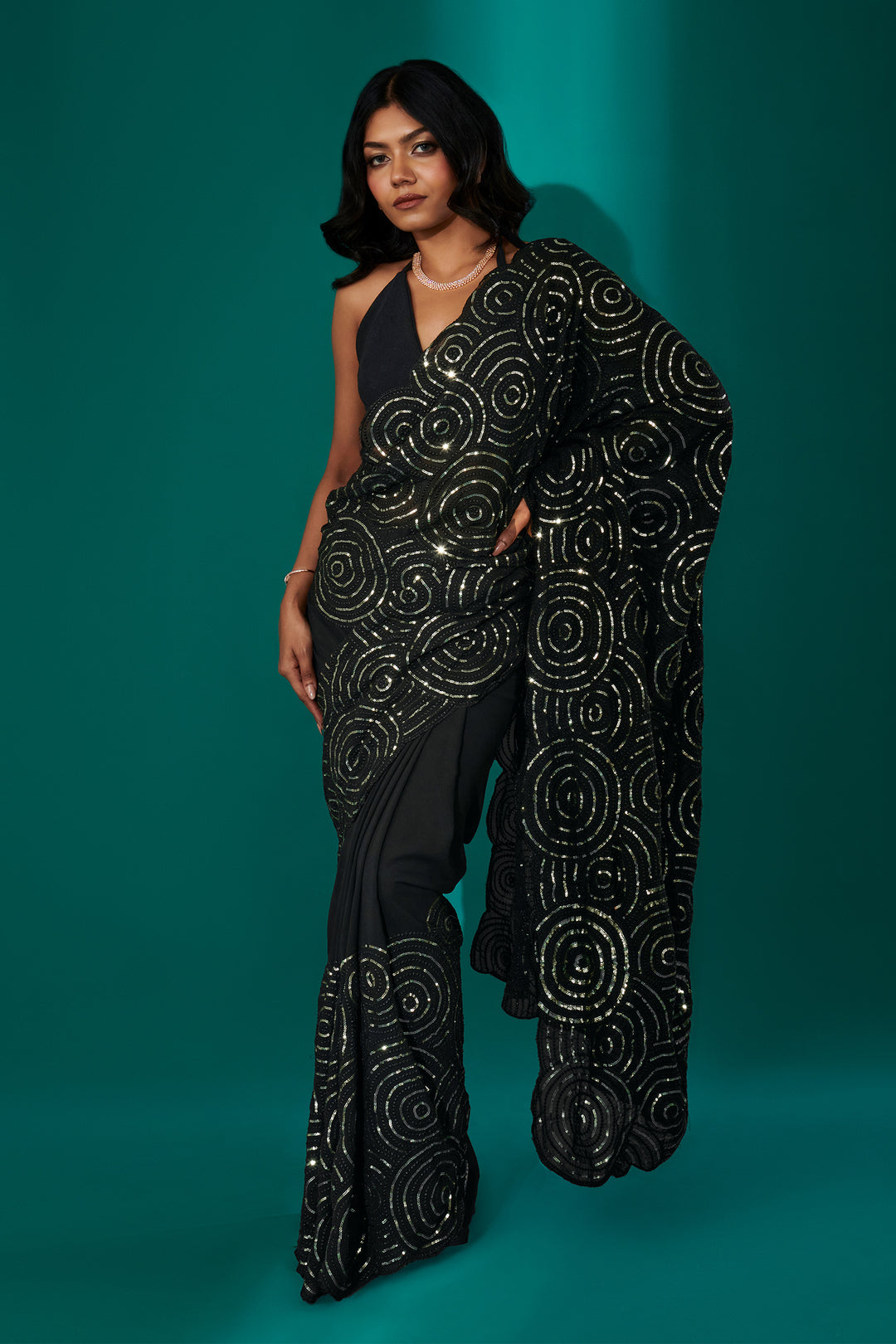 Teejh Chamkila Black Georgette Saree