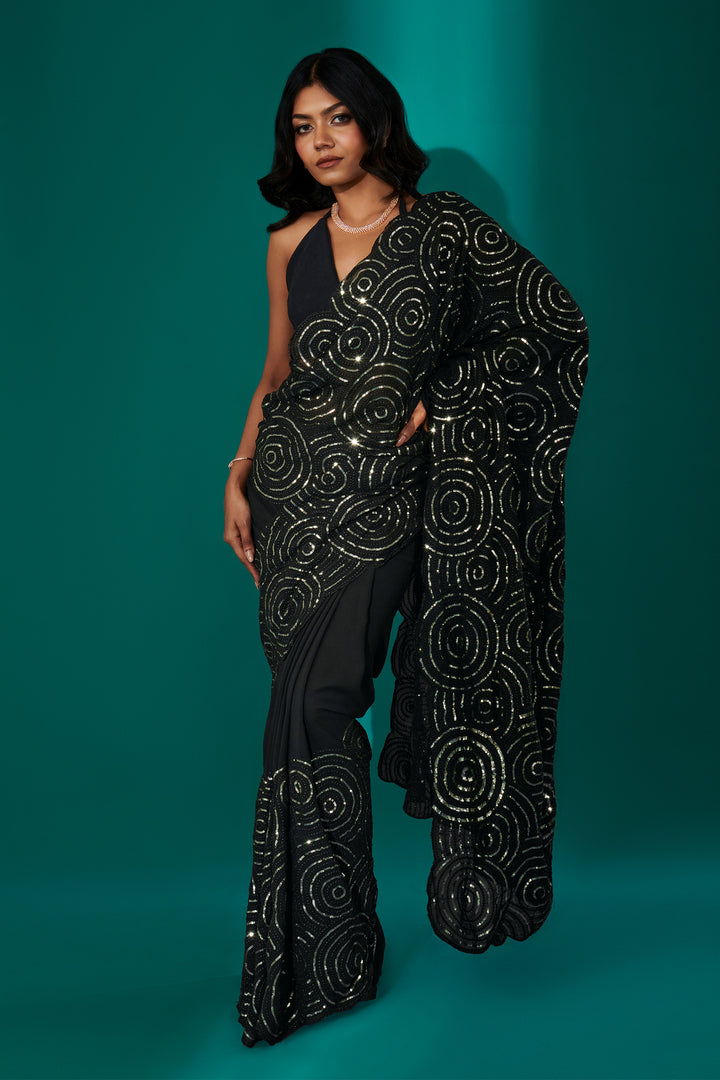 Teejh Chamkila Black Georgette Saree