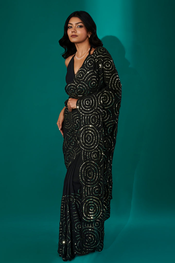 Teejh Chamkila Black Georgette Saree