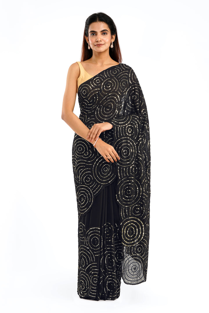Teejh Chamkila Black Georgette Saree