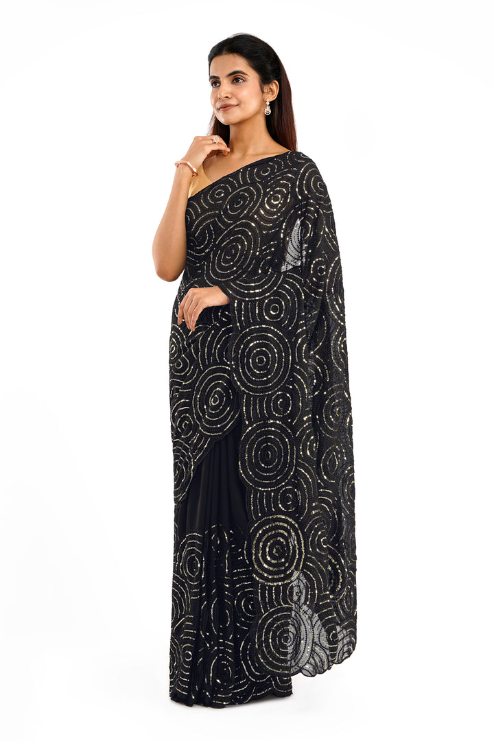 Teejh Chamkila Black Georgette Saree