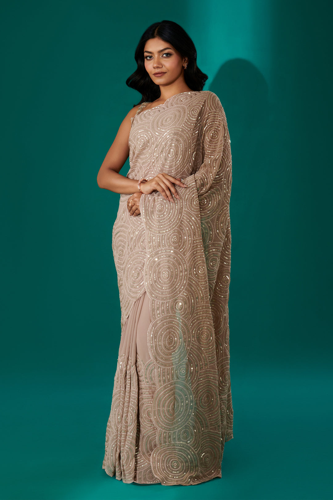 Teejh Chamkila Taupe Georgette Saree