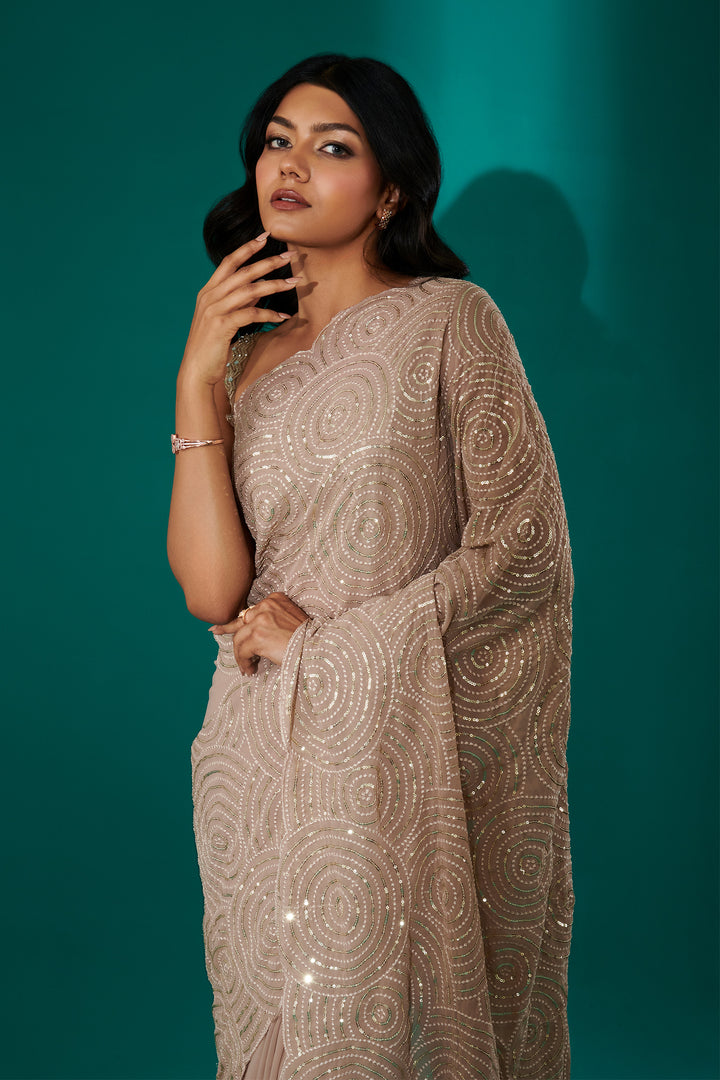 Teejh Chamkila Taupe Georgette Saree