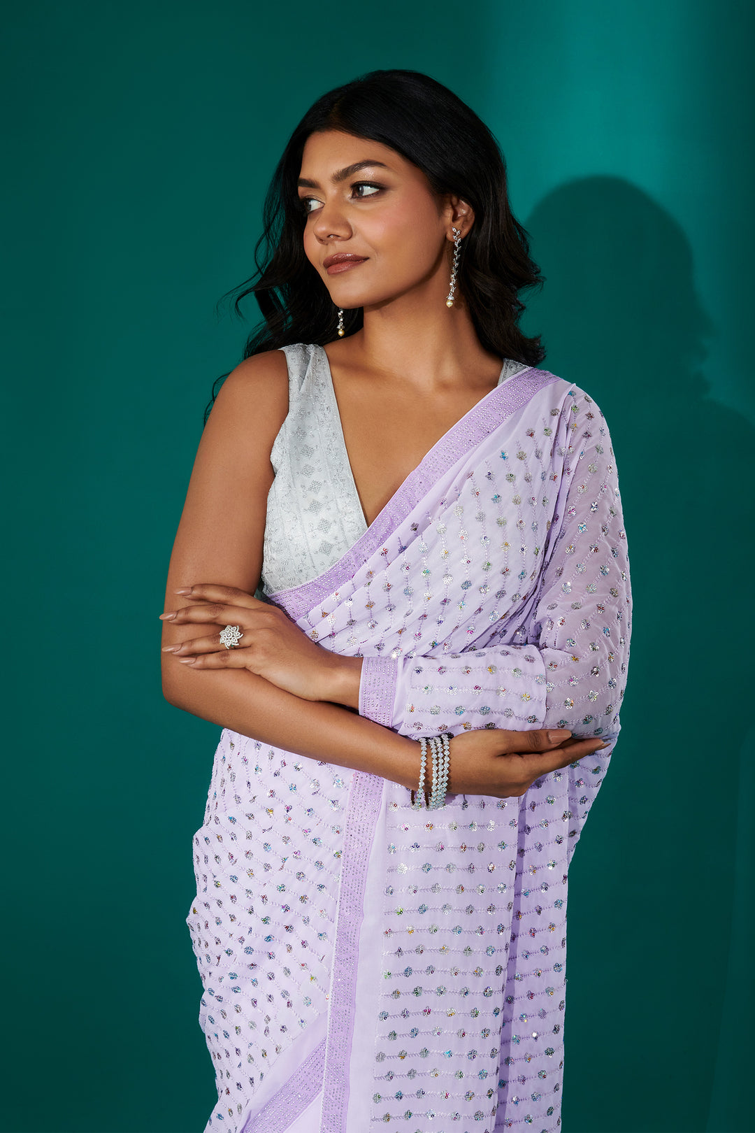 Teejh Ujwal Lavender Georgette Saree