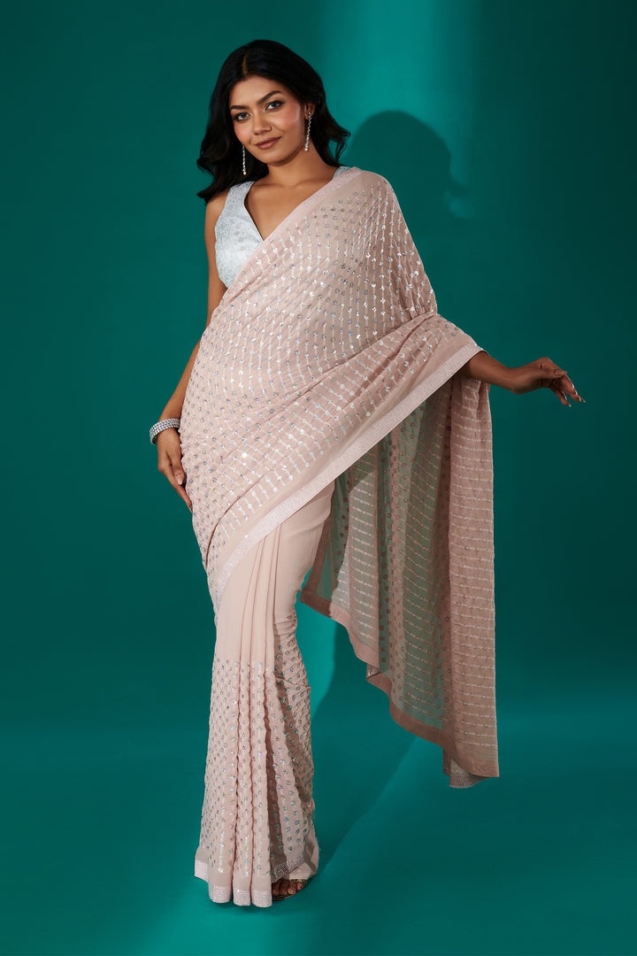 Teejh Ujwal Peach Georgette Saree