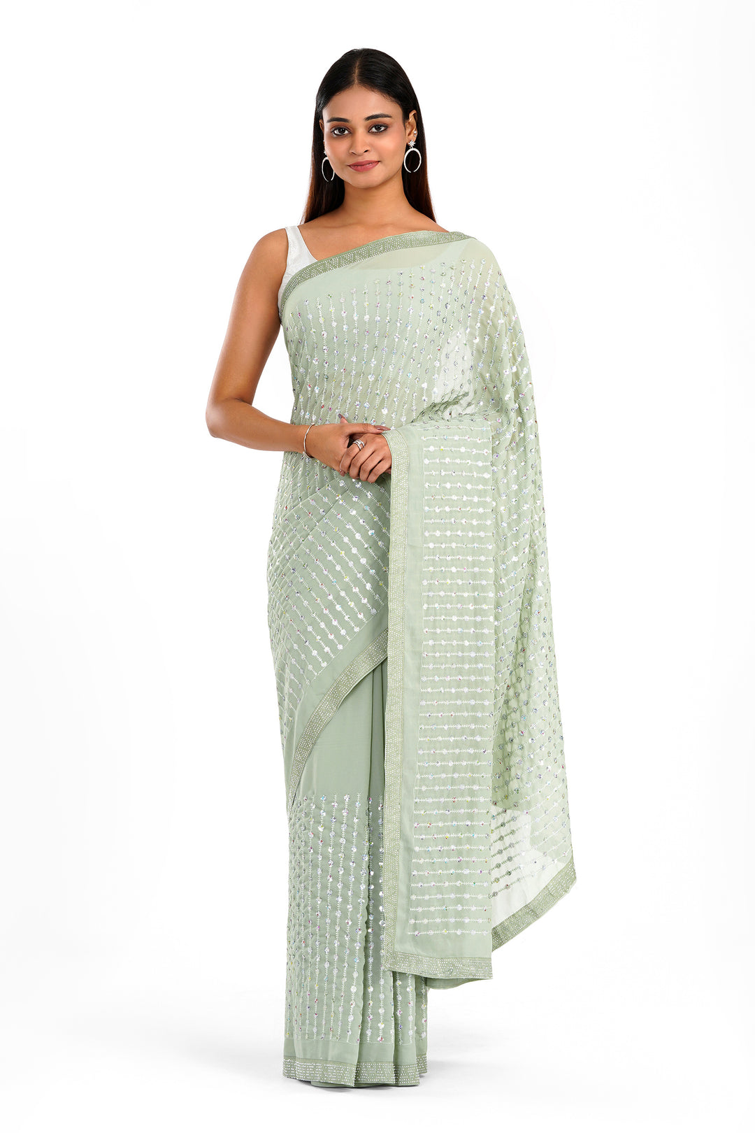 Teejh Ujwal Sage Green Georgette Saree