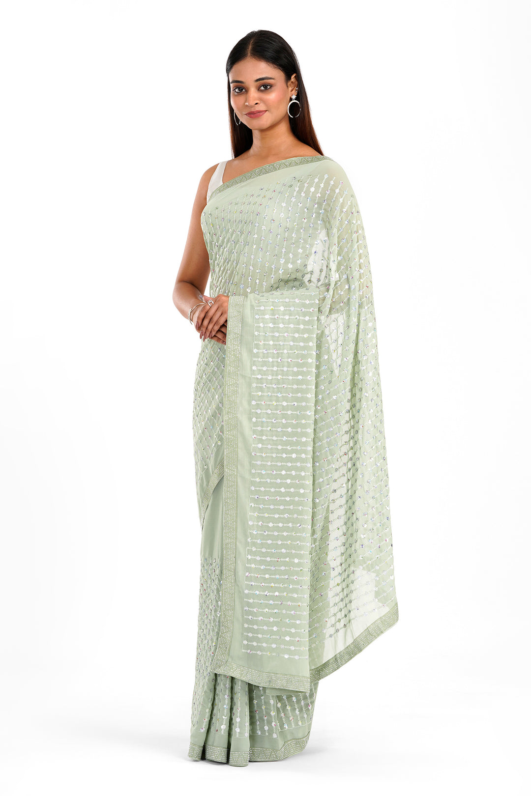 Teejh Ujwal Sage Green Georgette Saree
