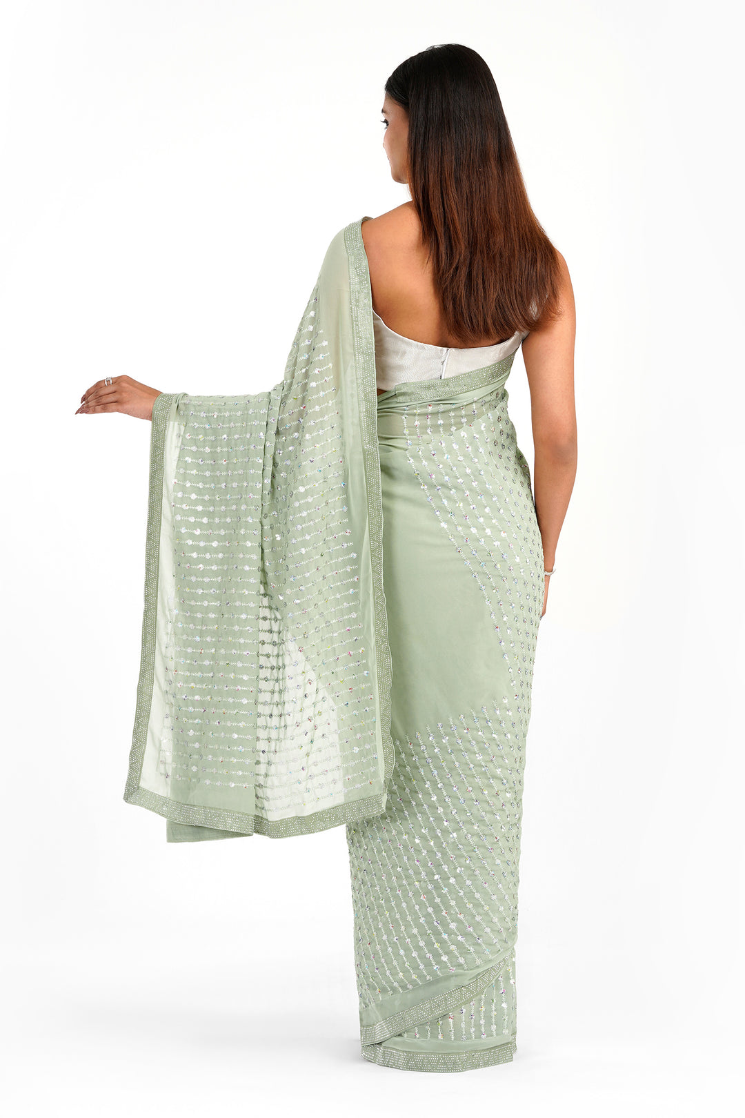 Teejh Ujwal Sage Green Georgette Saree