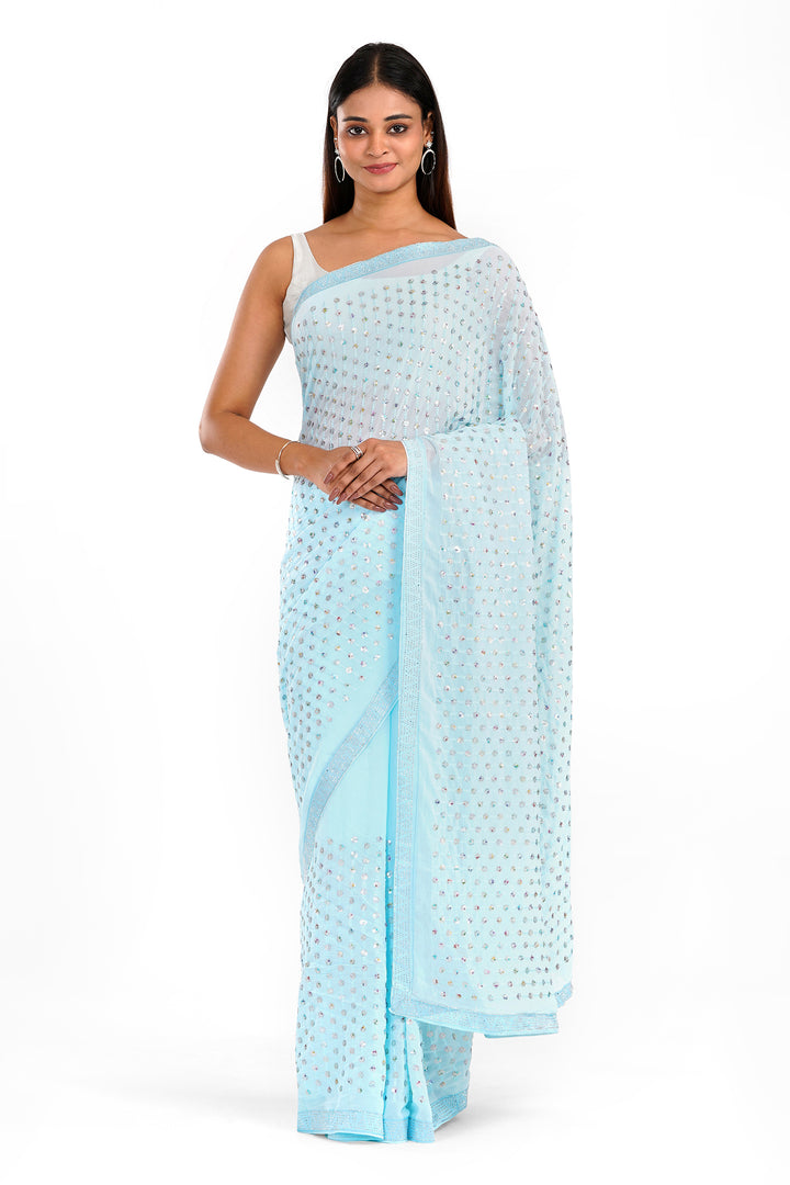 Teejh Ujwal Sky Blue Georgette Saree