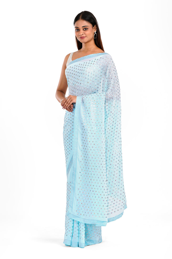Teejh Ujwal Sky Blue Georgette Saree