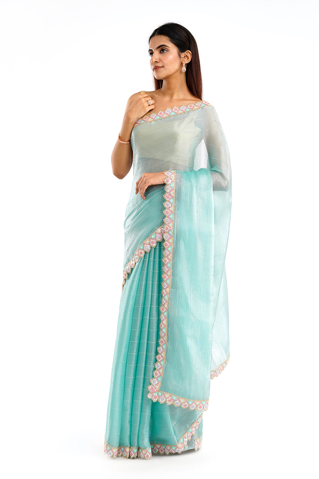 Teejh Rangeen Sky Blue Shimmer Tissue Saree