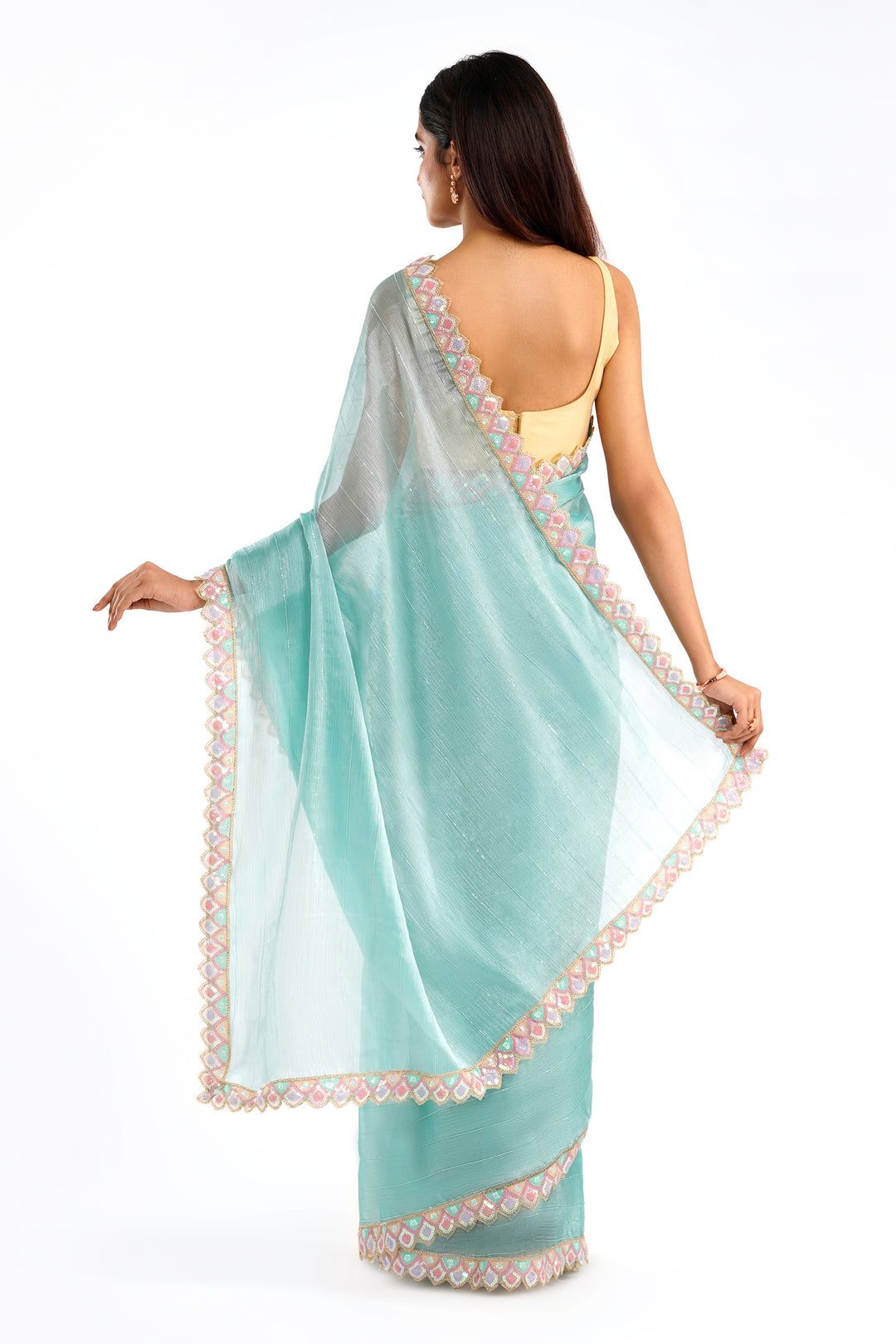 Teejh Rangeen Sky Blue Shimmer Tissue Saree