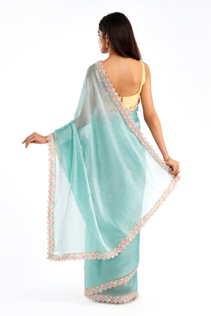 Teejh Rangeen Sky Blue Shimmer Tissue Saree