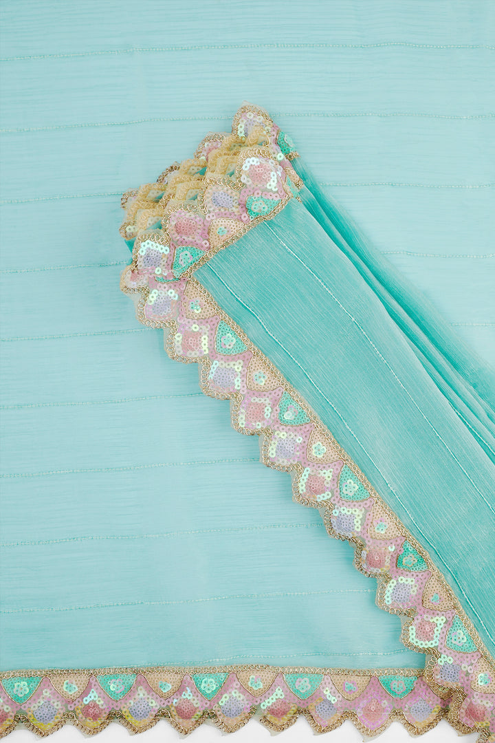Teejh Rangeen Sky Blue Shimmer Tissue Saree