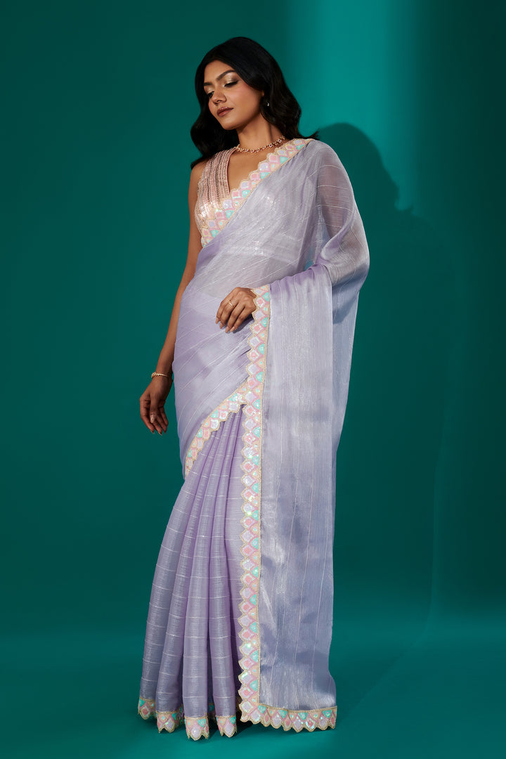 Teejh Rangeen Lavender Shimmer Tissue Saree