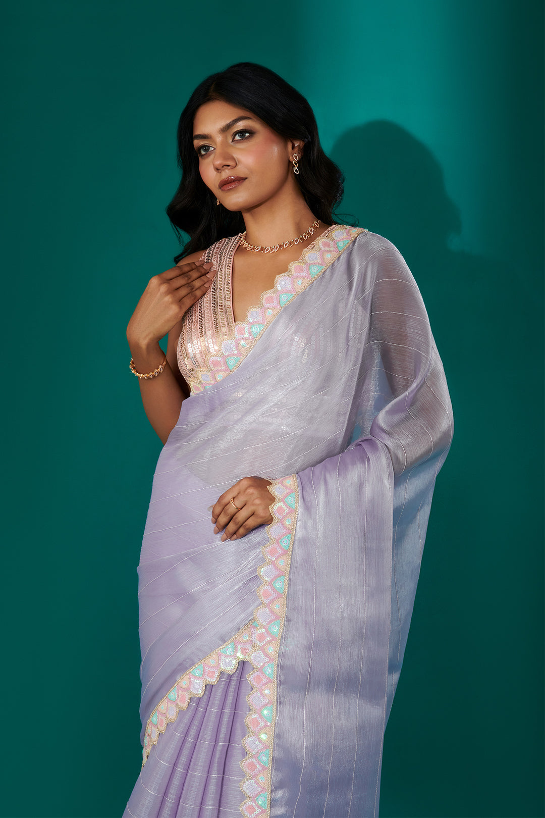 Teejh Rangeen Lavender Shimmer Tissue Saree