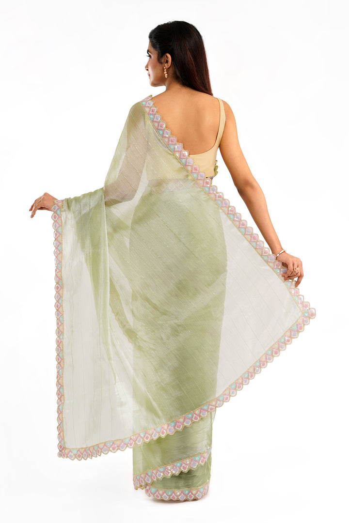 Teejh Rangeen Green Shimmer Tissue Saree
