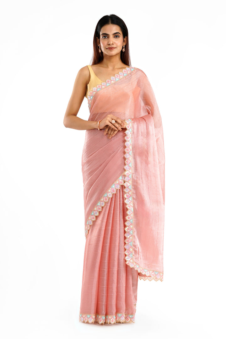 Teejh Rangeen Pink Shimmer Tissue Saree