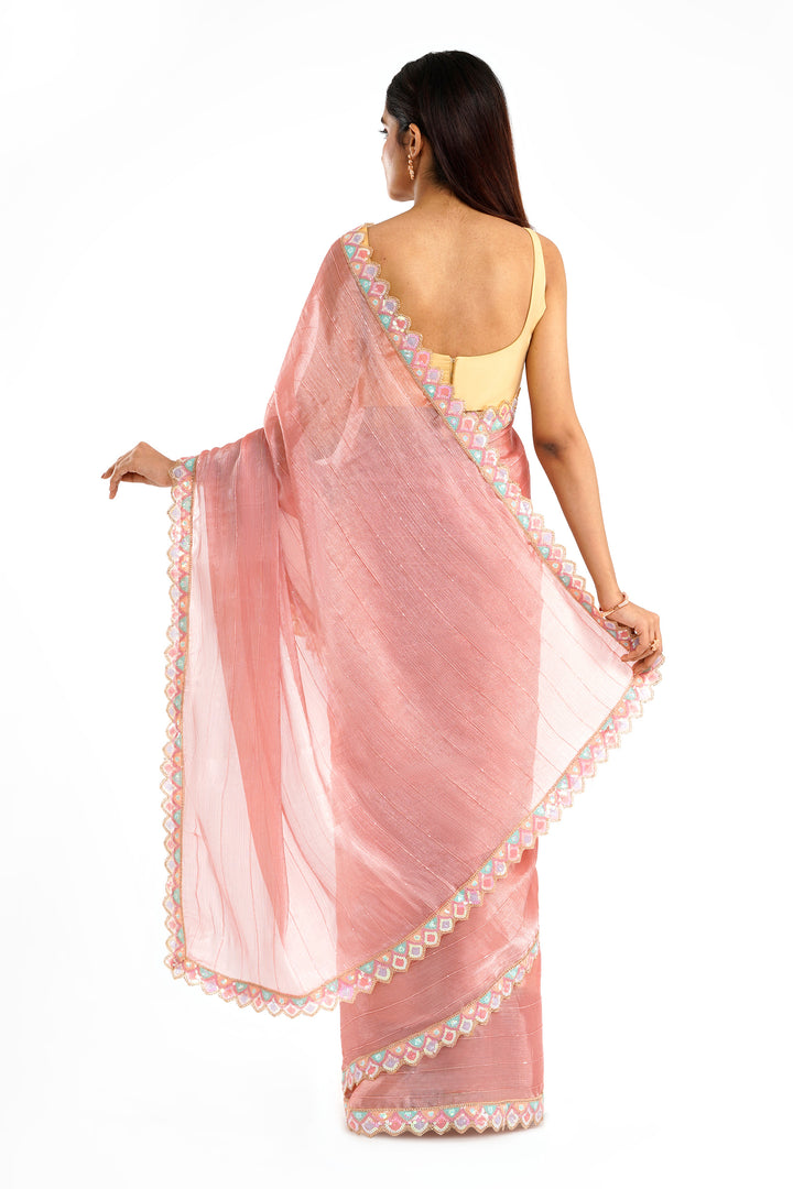 Teejh Rangeen Pink Shimmer Tissue Saree