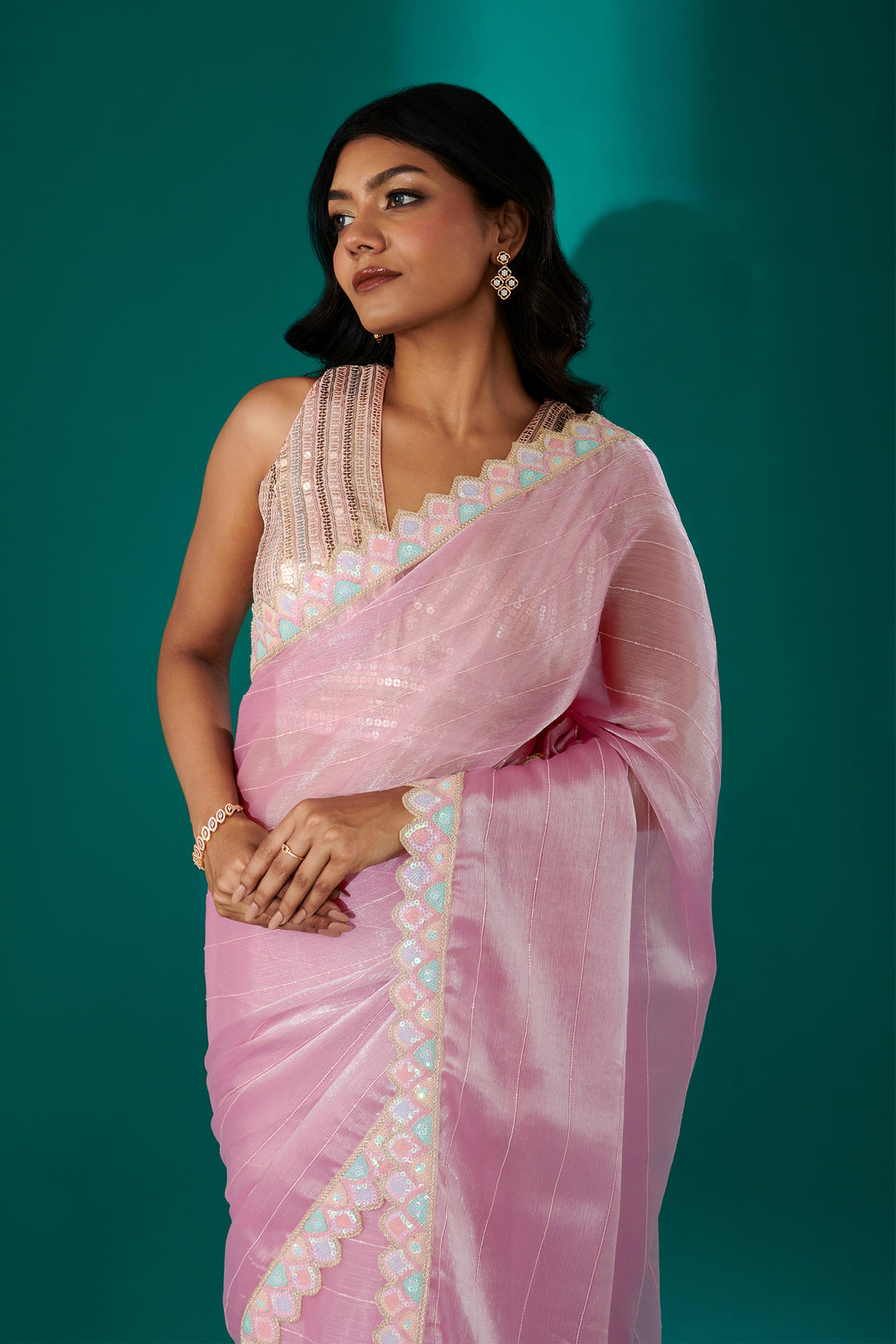 Teejh Rangeen Lilac Shimmer Tissue Saree