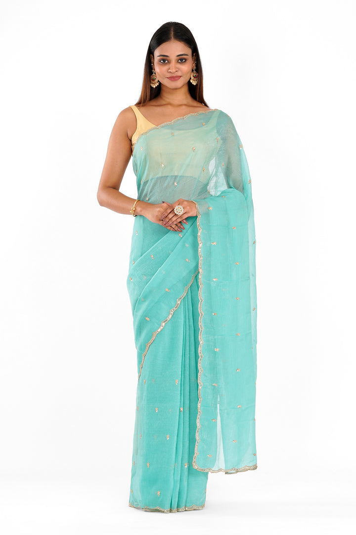 Teejh Dilbar Turquoise Georgette Saree