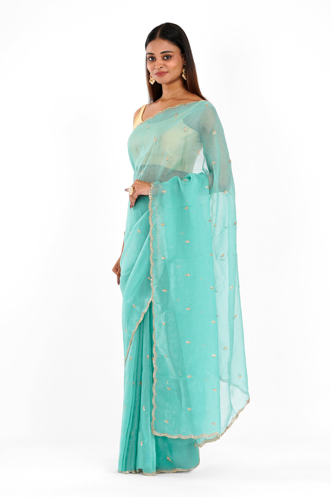 Teejh Dilbar Turquoise Georgette Saree