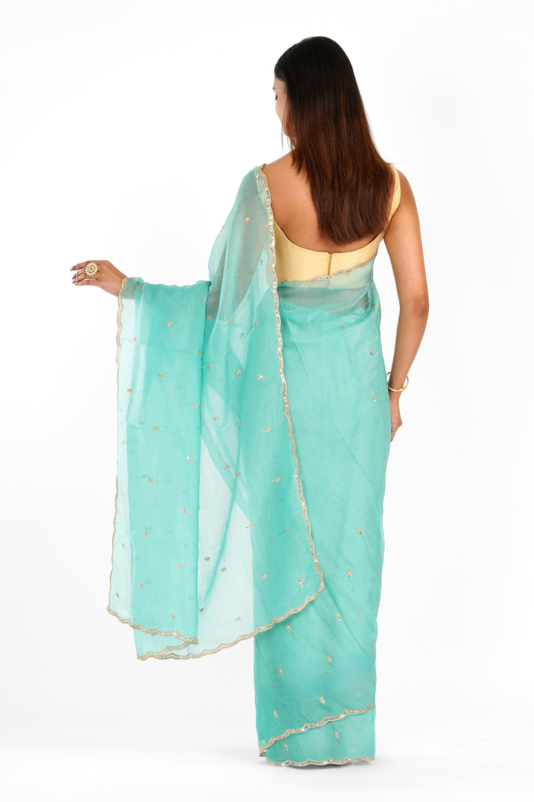 Teejh Dilbar Turquoise Georgette Saree