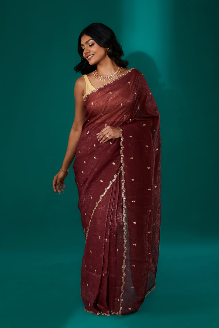 Teejh Dilbar Wine Georgette Saree