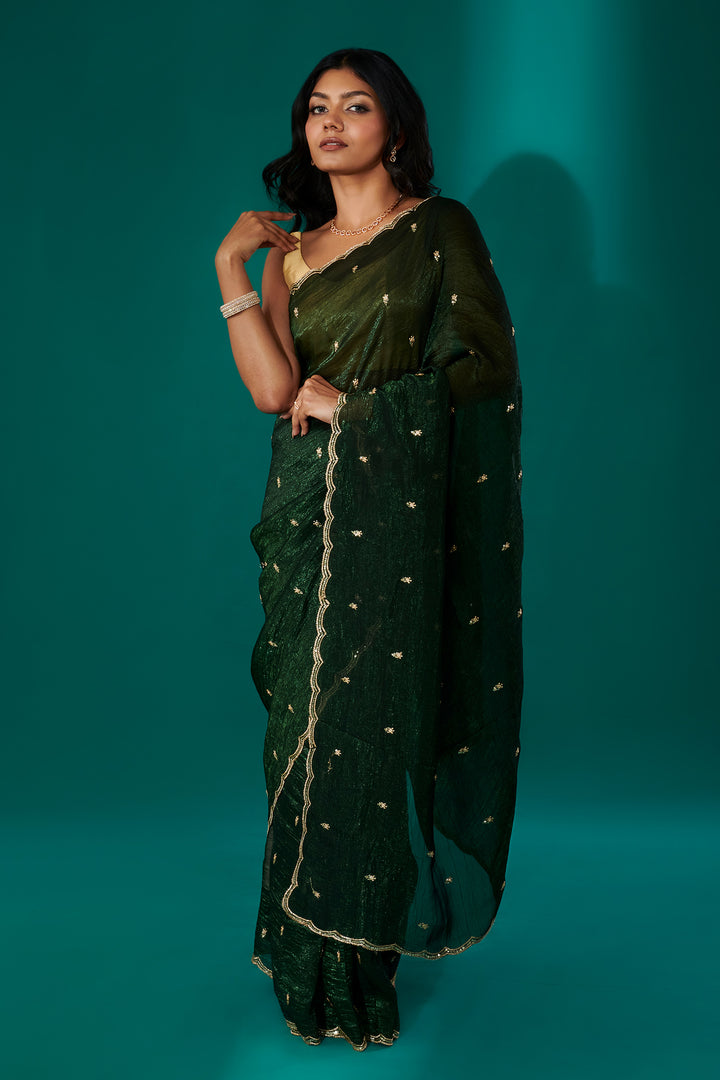 Teejh Dilbar Sap Green Georgette Saree