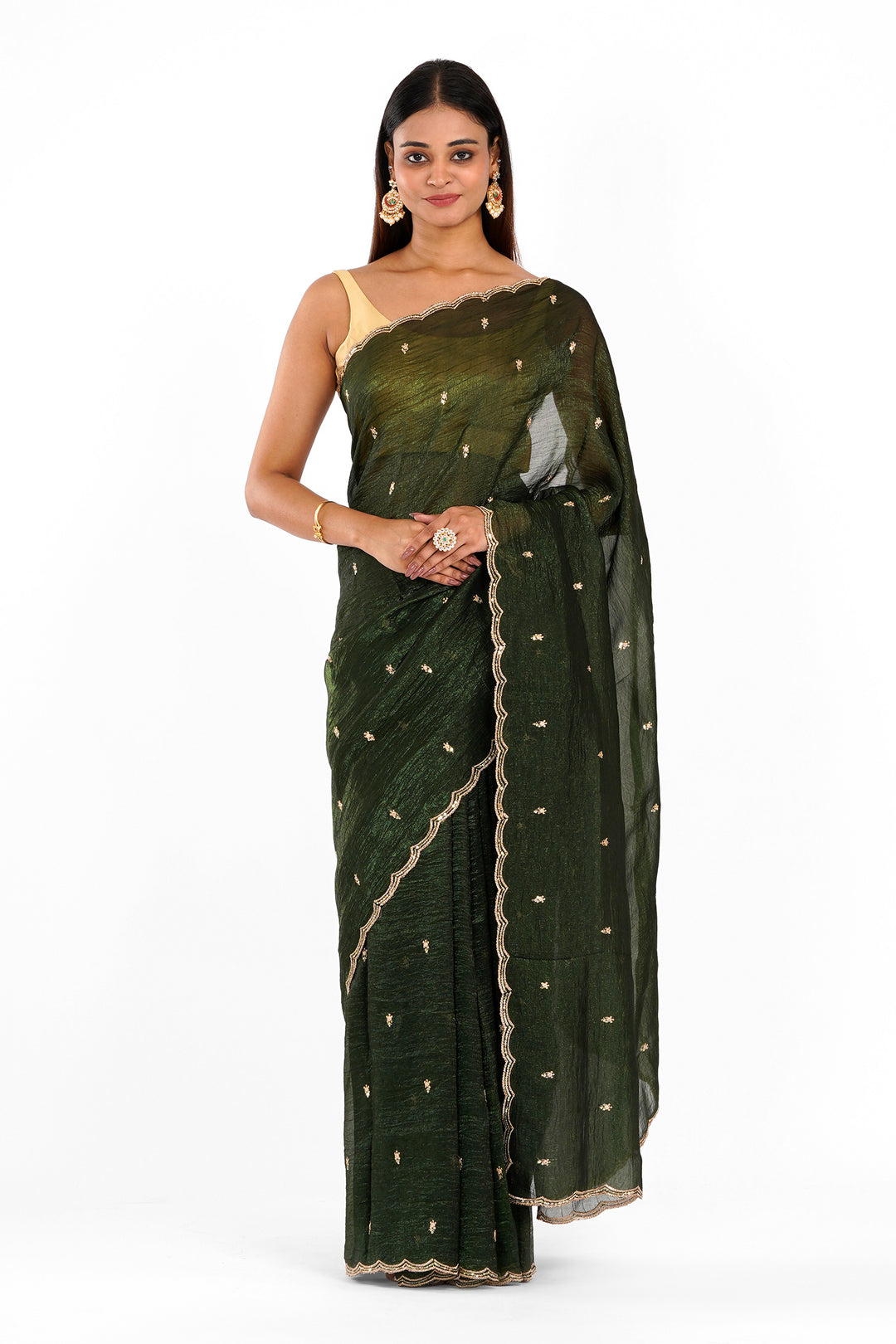 Teejh Dilbar Sap Green Georgette Saree