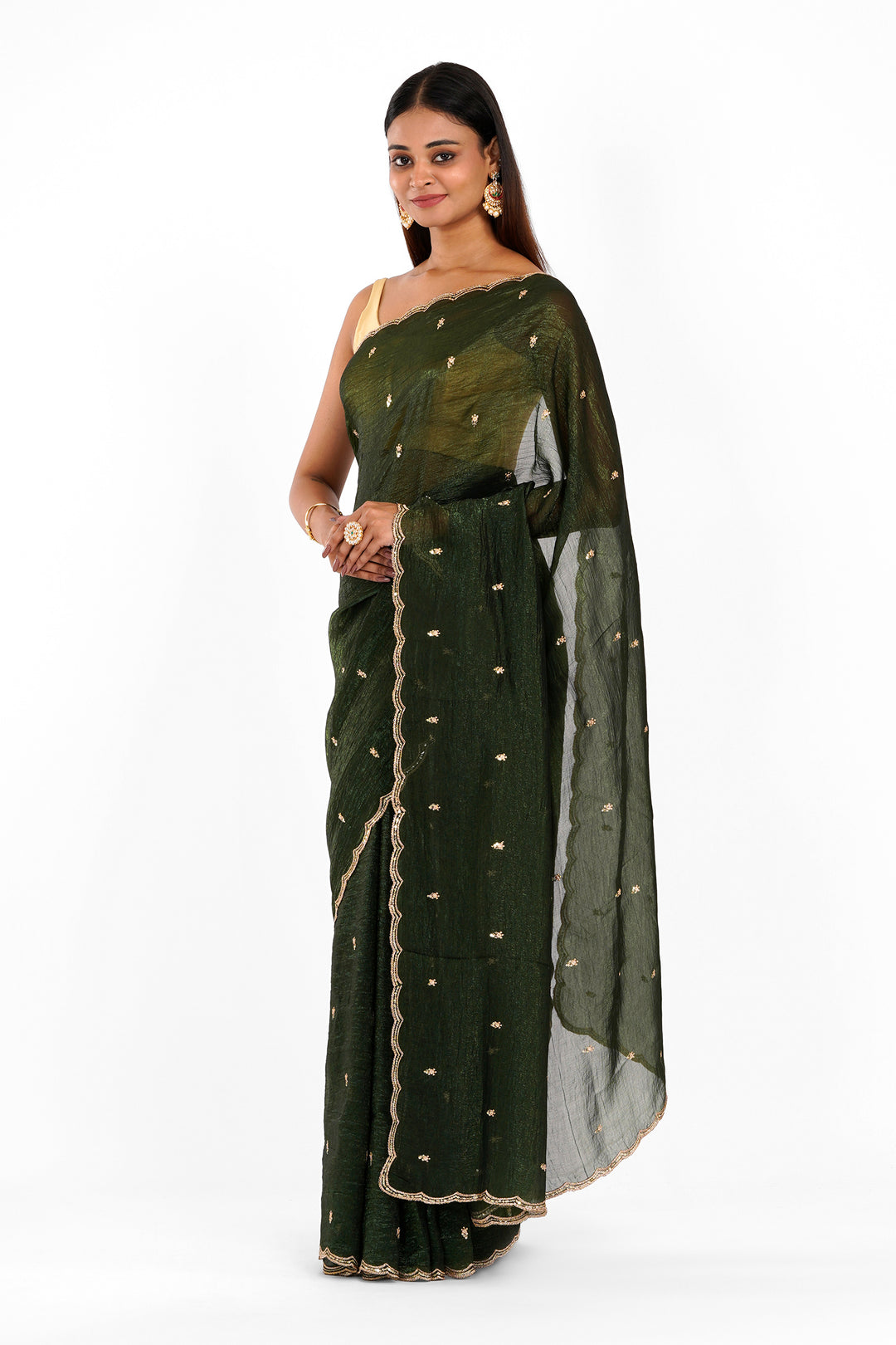Teejh Dilbar Sap Green Georgette Saree