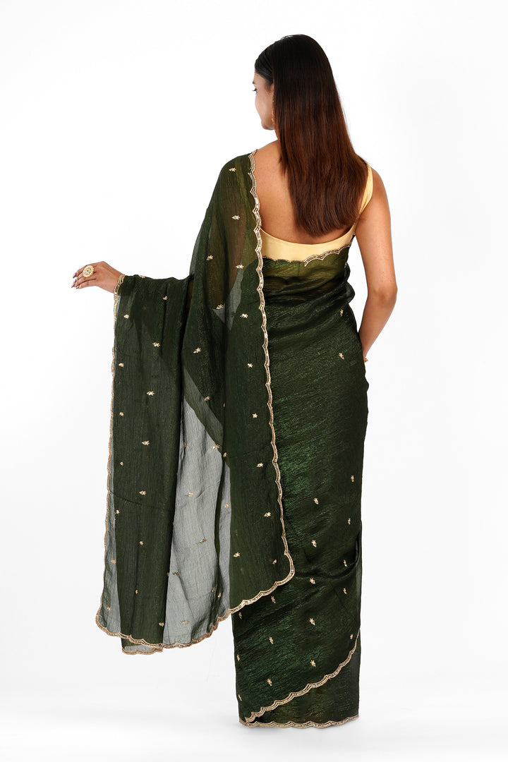 Teejh Dilbar Sap Green Georgette Saree