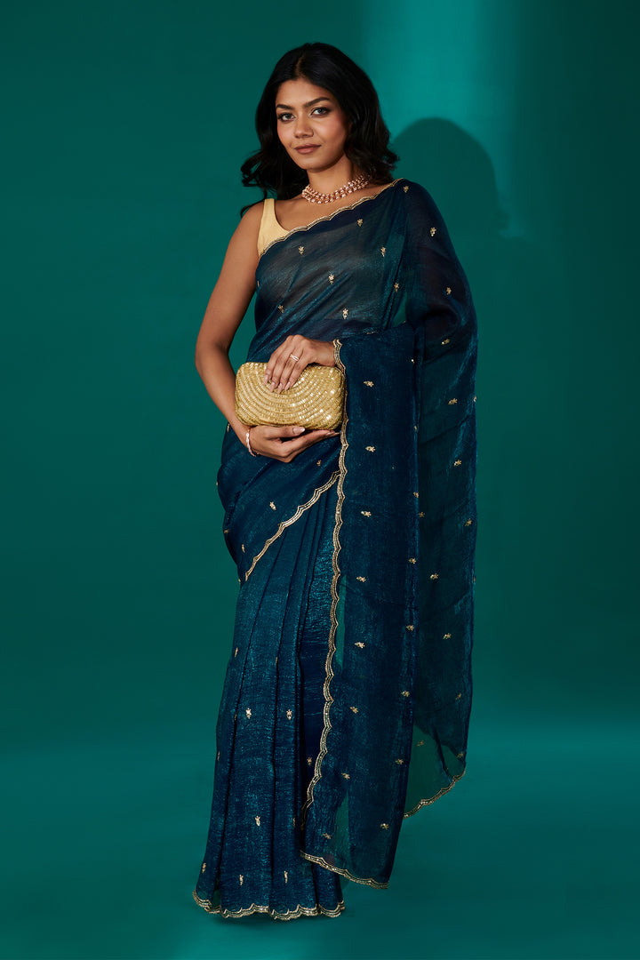 Teejh Dilbar Teal Georgette Saree