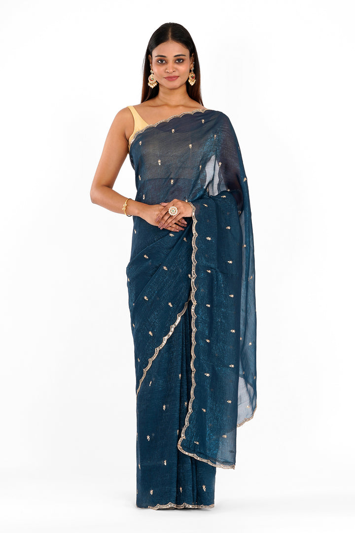 Teejh Dilbar Teal Georgette Saree