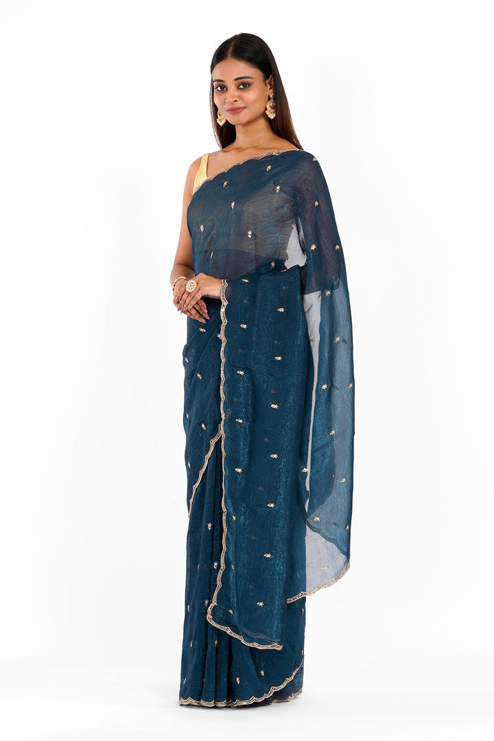 Teejh Dilbar Teal Georgette Saree