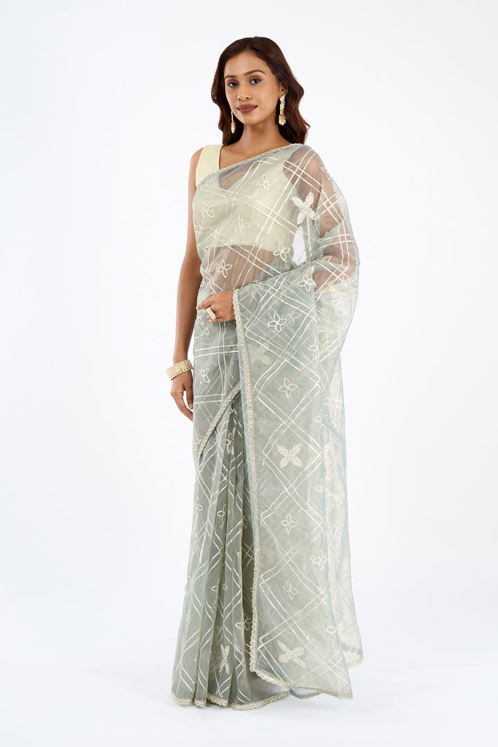 Teejh Tarangi sage Green Net Gota Saree