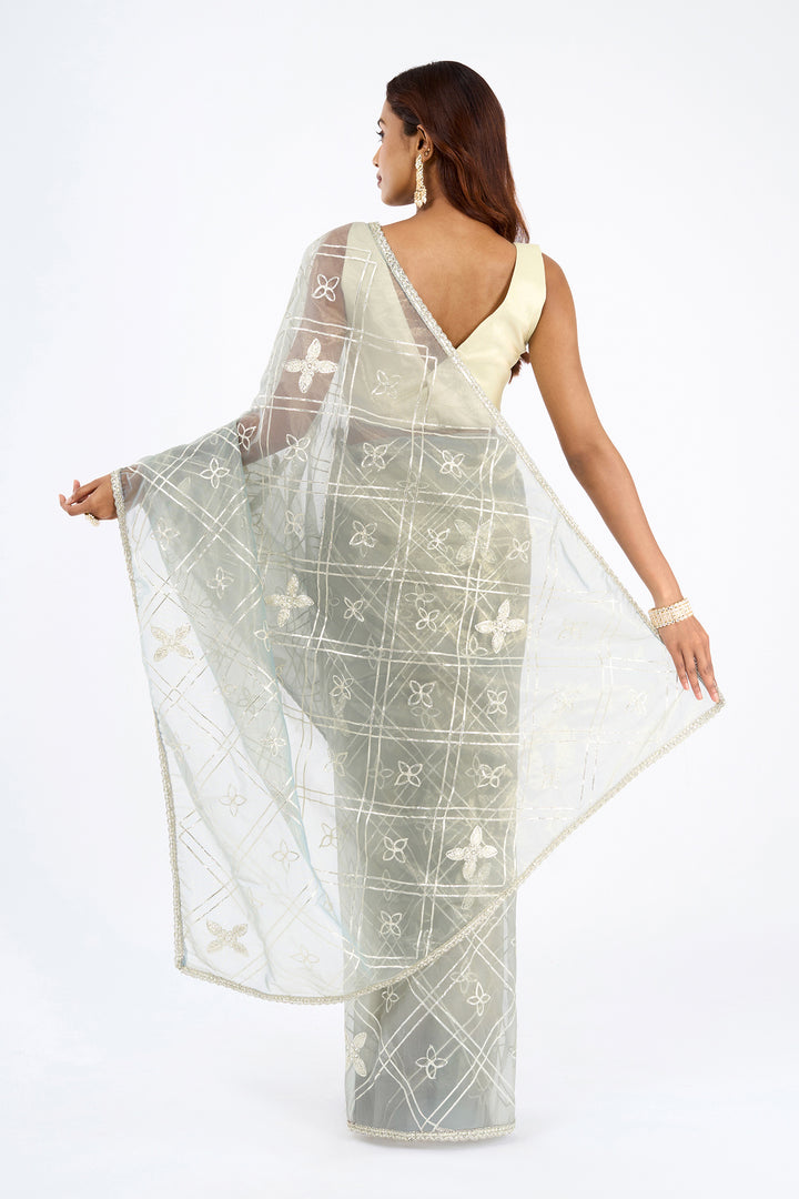 Teejh Tarangi sage Green Net Gota Saree