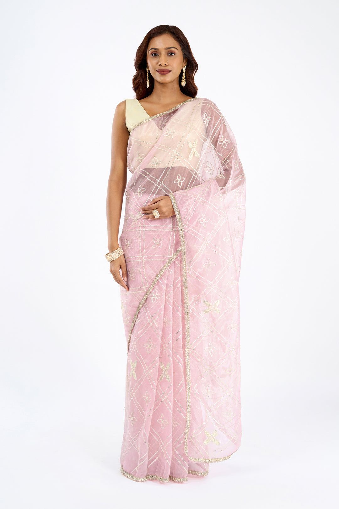 Teejh Tarangi Pink Net Gota Saree