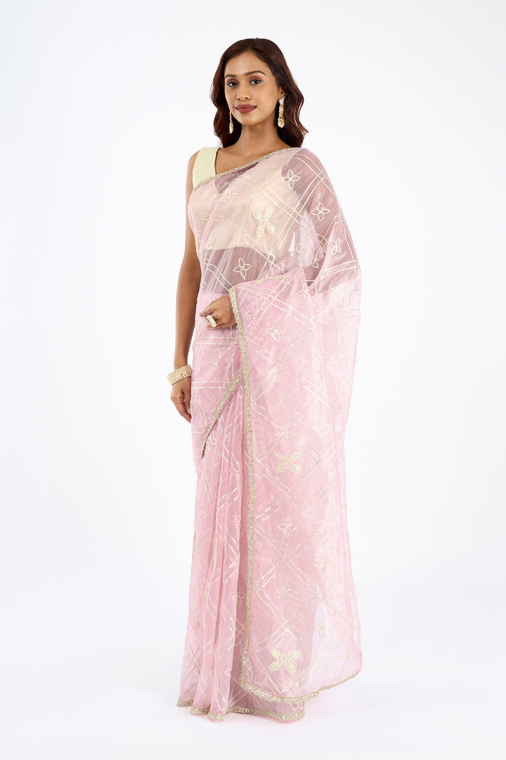 Teejh Tarangi Pink Net Gota Saree