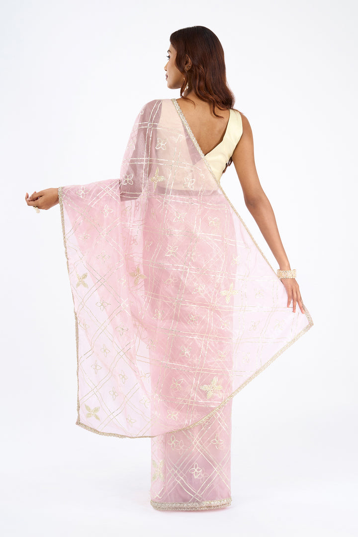 Teejh Tarangi Pink Net Gota Saree