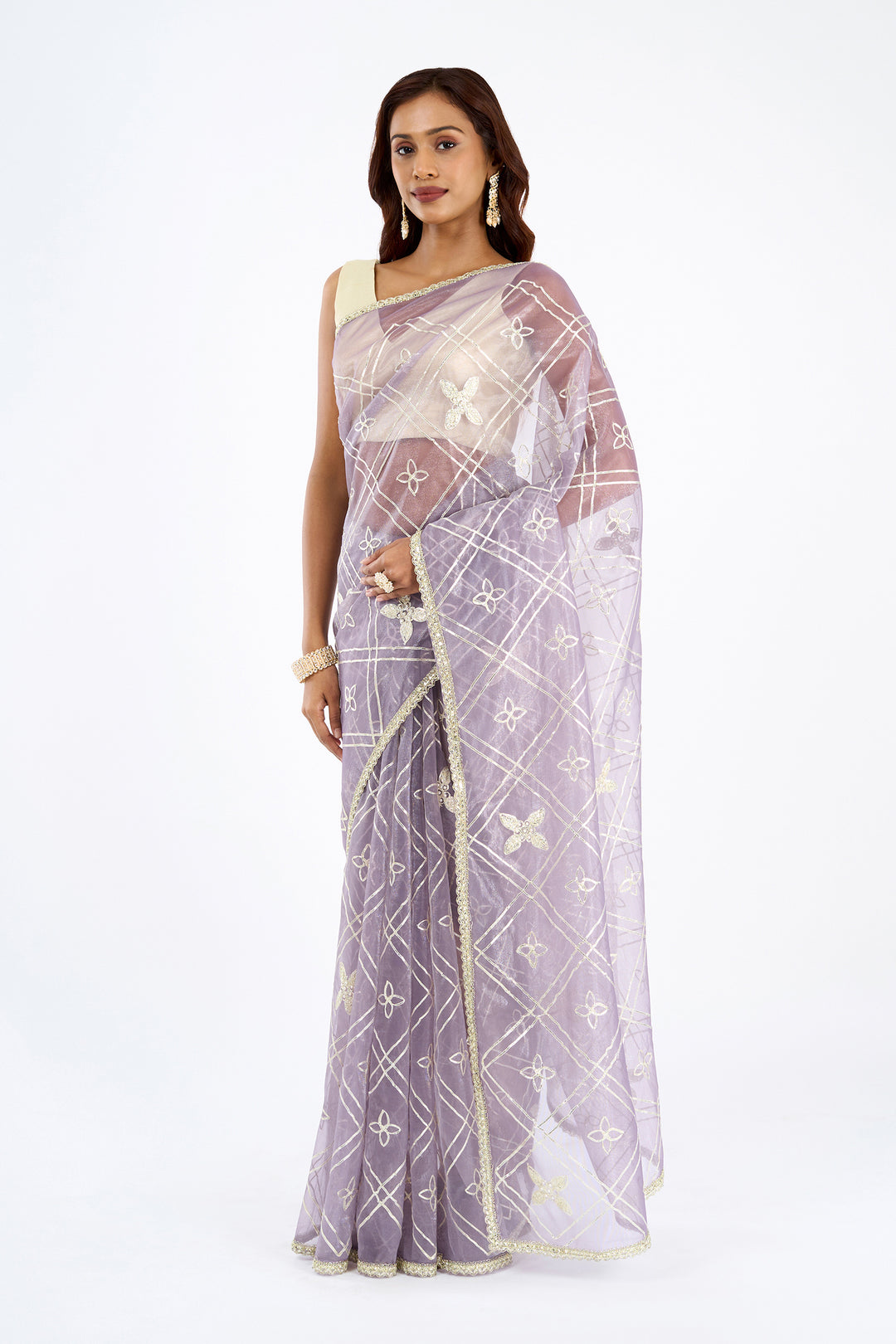 Teejh Tarangi Lavender Net Gota Saree
